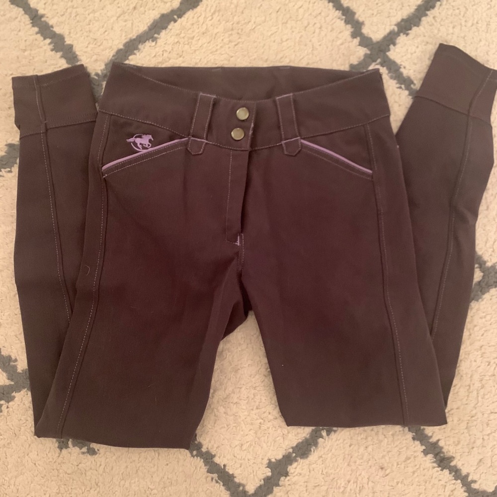 Piper charcoal breeches with lilac trimming